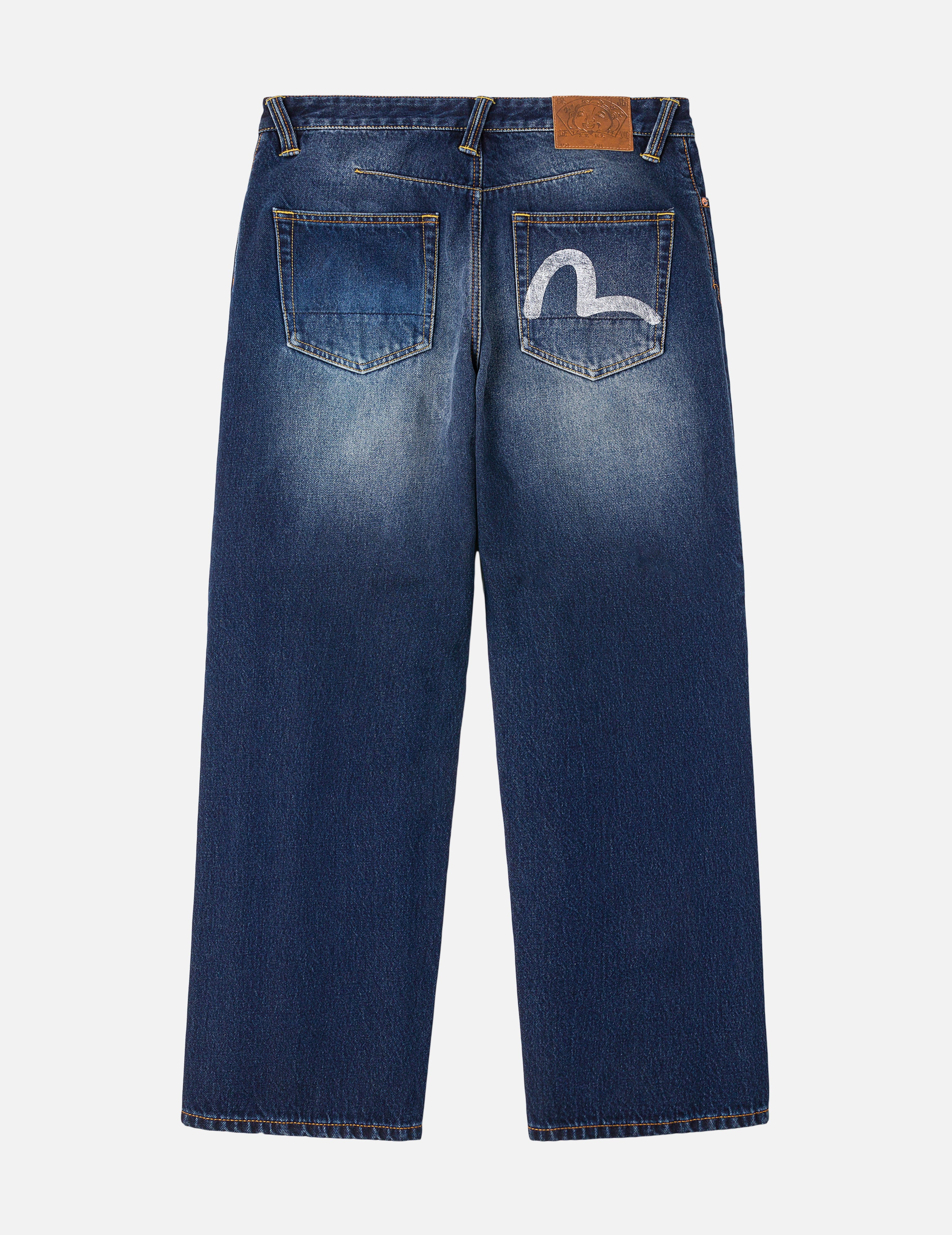 手绘海鸥印花3D剪裁牛仔裤